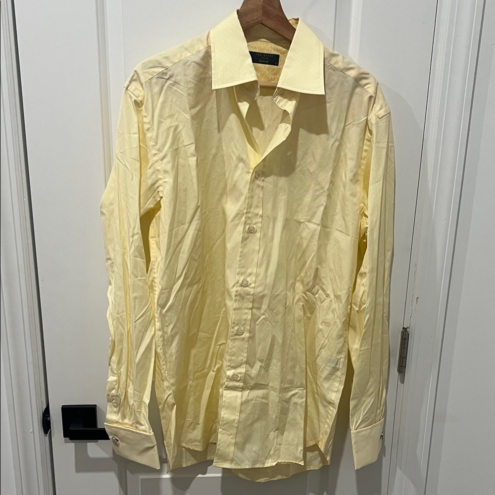 Ted Baker Men's Butter Yellow Long-Sleeve Shirt w/ Stunning Cuff Links Size 16